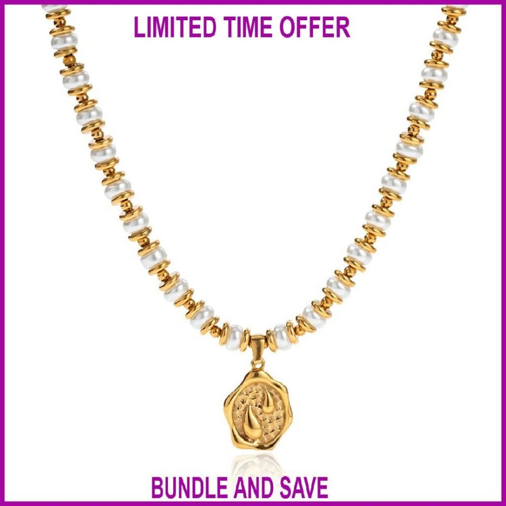 18K Gold Plated Pearl Pendant Necklace 18 Inch Adjustable Chain